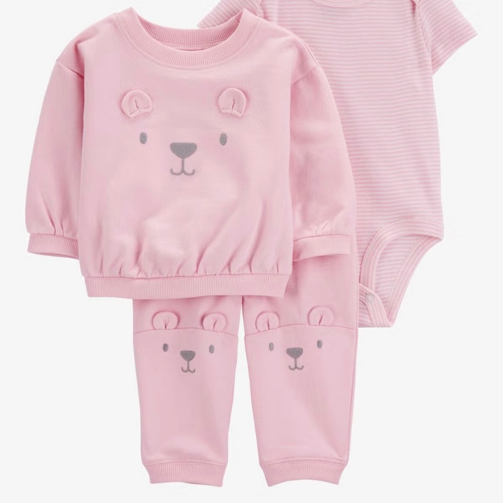 Pink Bear Baby Outfit Set